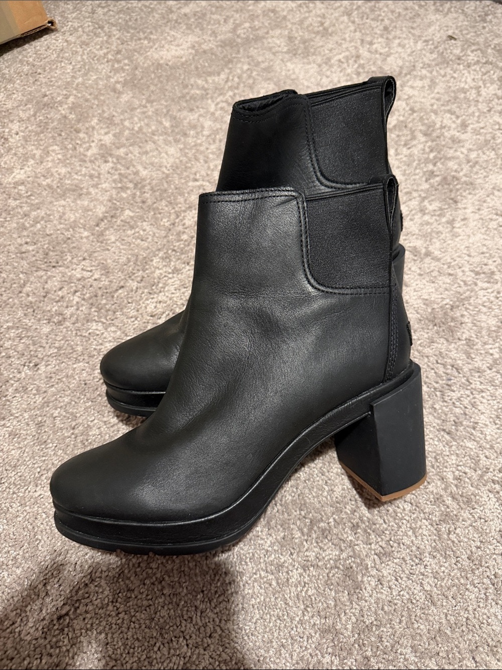 Sorel Black Leather Block Heel Ankle Booties